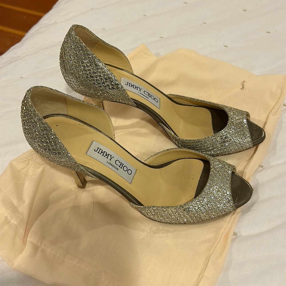 Jimmy Choo Glitter Peep Toe - Champagne